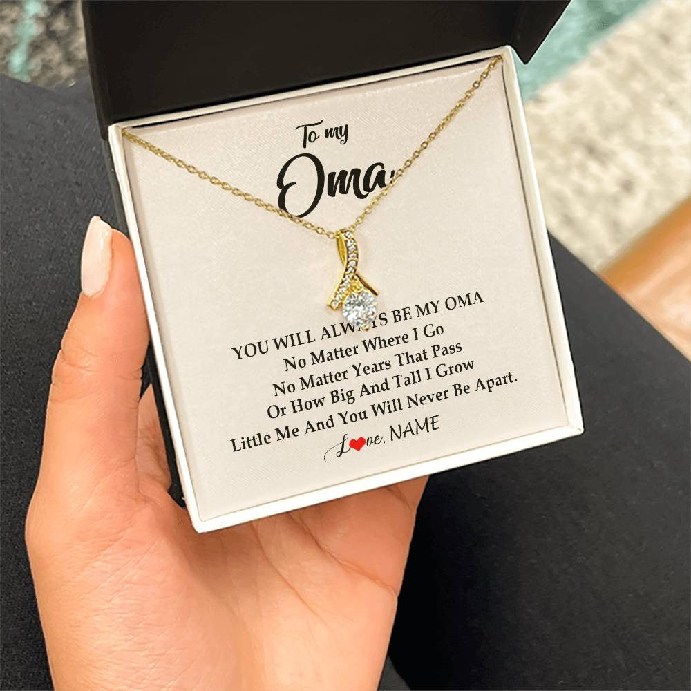 Alluring Beauty Necklace 18K Yellow Gold Finish | Personalized Oma Necklace From Grandkids Granddaughter Grandson You Will Always Be My Oma Birthday Mothers Day Christmas Customized Gift Box Message Card | teecentury