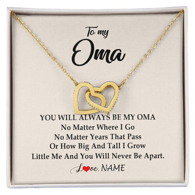 Interlocking Hearts Necklace 18K Yellow Gold Finish | Personalized Oma Necklace From Grandkids Granddaughter Grandson You Will Always Be My Oma Birthday Mothers Day Christmas Customized Gift Box Message Card | teecentury