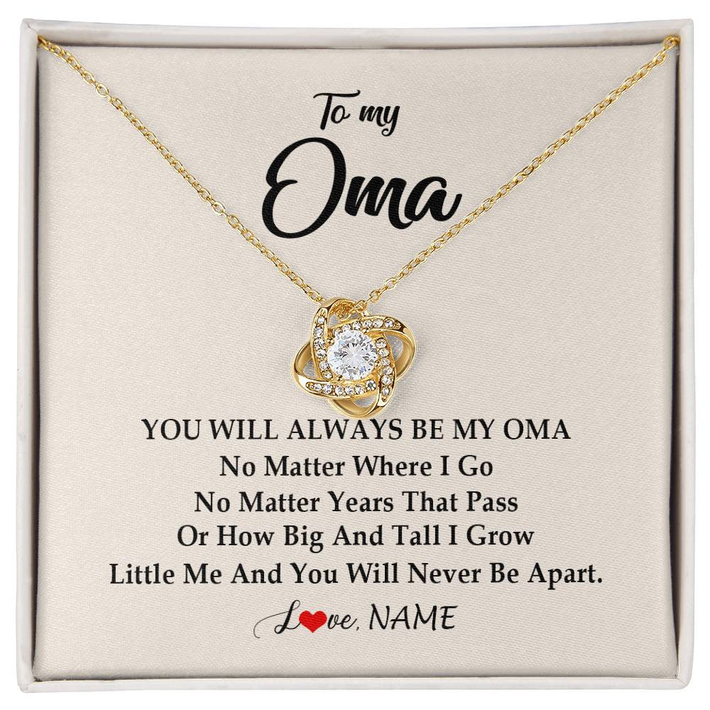 Love Knot Necklace 18K Yellow Gold Finish | Personalized Oma Necklace From Grandkids Granddaughter Grandson You Will Always Be My Oma Birthday Mothers Day Christmas Customized Gift Box Message Card | teecentury
