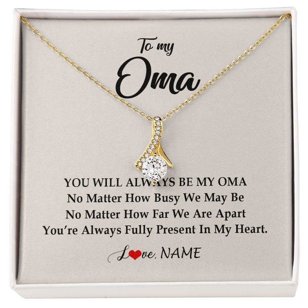 Alluring Beauty Necklace 18K Yellow Gold Finish | Personalized Oma Necklace From Grandkids Granddaughter Grandson You're Always In My Heart Oma Birthday Mothers Day Christmas Customized Gift Box Message Card | teecentury