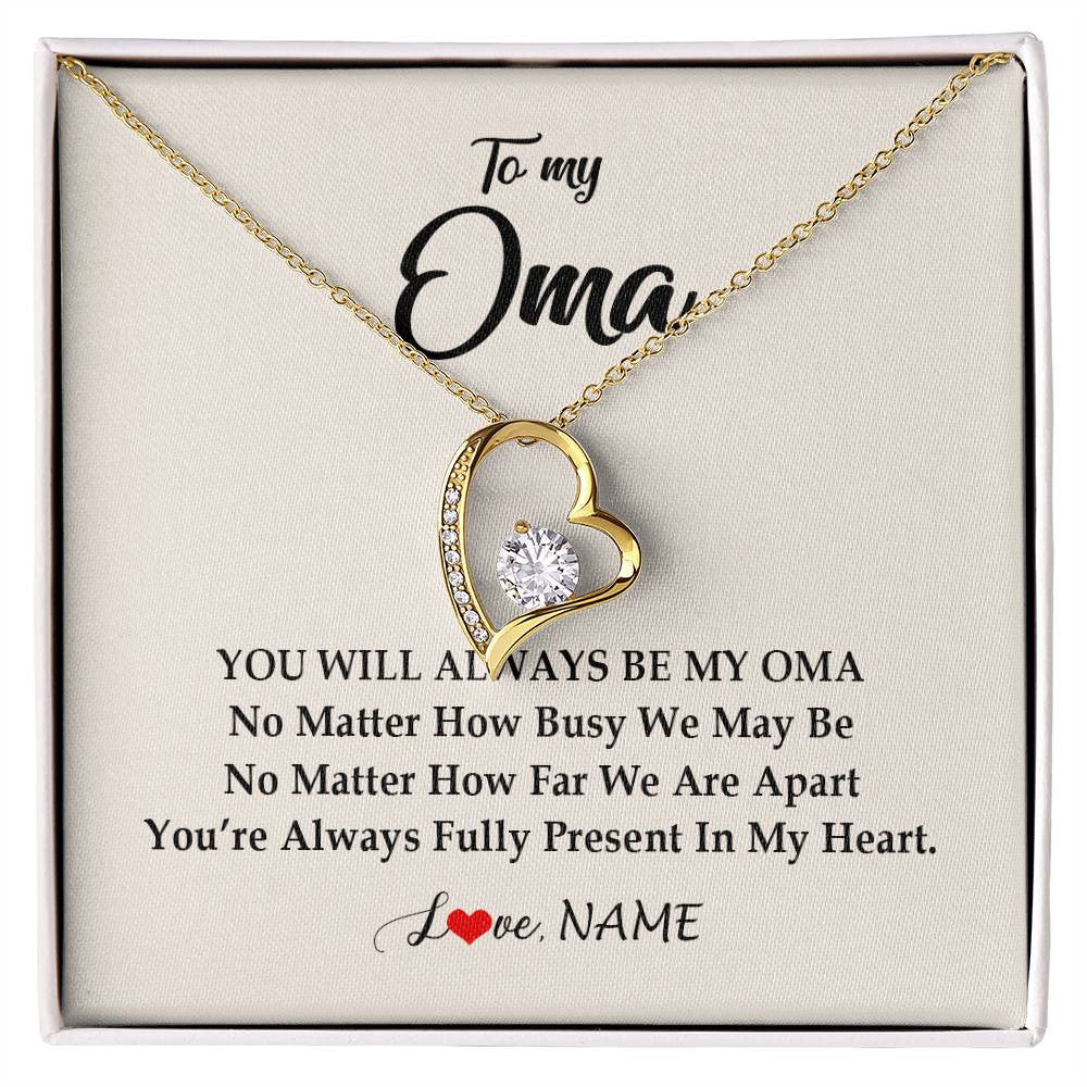 Forever Love Necklace 18K Yellow Gold Finish | Personalized Oma Necklace From Grandkids Granddaughter Grandson You're Always In My Heart Oma Birthday Mothers Day Christmas Customized Gift Box Message Card | teecentury