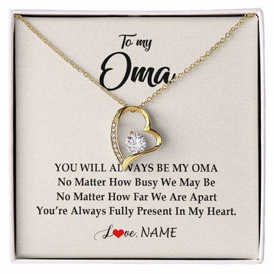 Forever Love Necklace 18K Yellow Gold Finish | Personalized Oma Necklace From Grandkids Granddaughter Grandson You're Always In My Heart Oma Birthday Mothers Day Christmas Customized Gift Box Message Card | teecentury