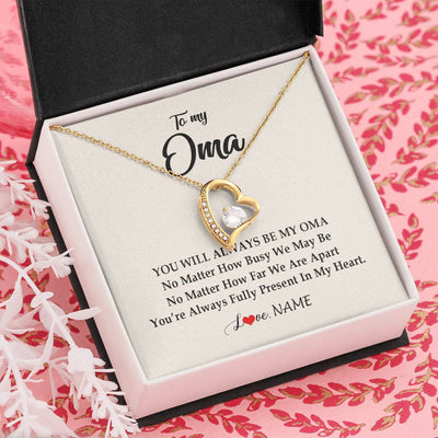 Forever Love Necklace 18K Yellow Gold Finish | Personalized Oma Necklace From Grandkids Granddaughter Grandson You're Always In My Heart Oma Birthday Mothers Day Christmas Customized Gift Box Message Card | teecentury