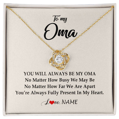 Love Knot Necklace 18K Yellow Gold Finish | Personalized Oma Necklace From Grandkids Granddaughter Grandson You're Always In My Heart Oma Birthday Mothers Day Christmas Customized Gift Box Message Card | teecentury