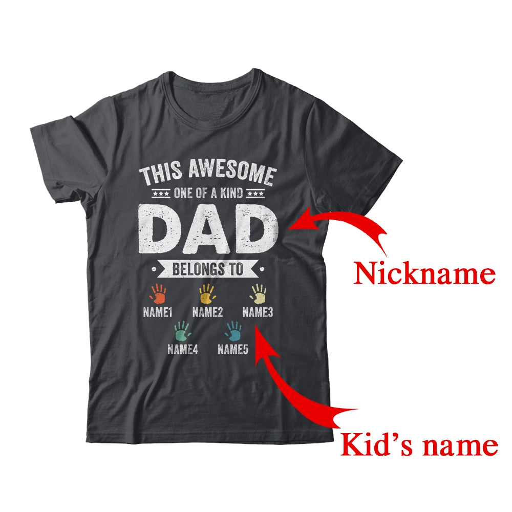 Personalized This Awesome Dad Belongs To Custom Kids Name Color Hand Fathers Day Birthday Christmas Shirt & Hoodie | Custom | teecentury