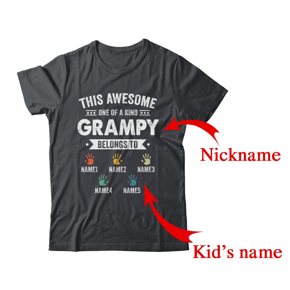 Personalized This Awesome Grampy Belongs To Custom Grandkids Name Color Hand Fathers Day Birthday Christmas Shirt & Hoodie | Custom | teecentury