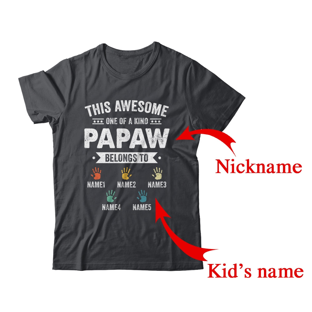 Personalized This Awesome Papaw Belongs To Custom Grandkids Name Color Hand Fathers Day Birthday Christmas Shirt & Hoodie | Custom | teecentury