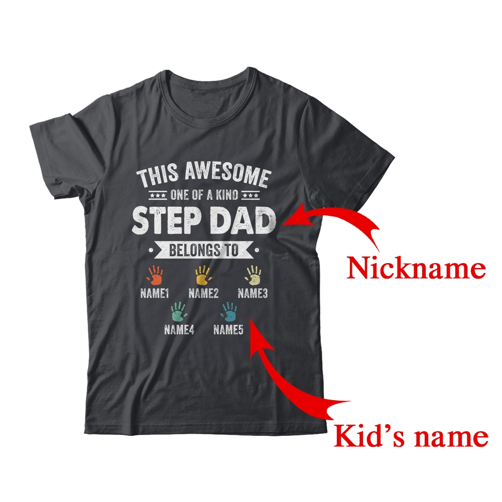 Personalized This Awesome Stepdad Belongs To Custom Kids Name Color Hand Fathers Day Birthday Christmas Shirt & Hoodie | Custom | teecentury