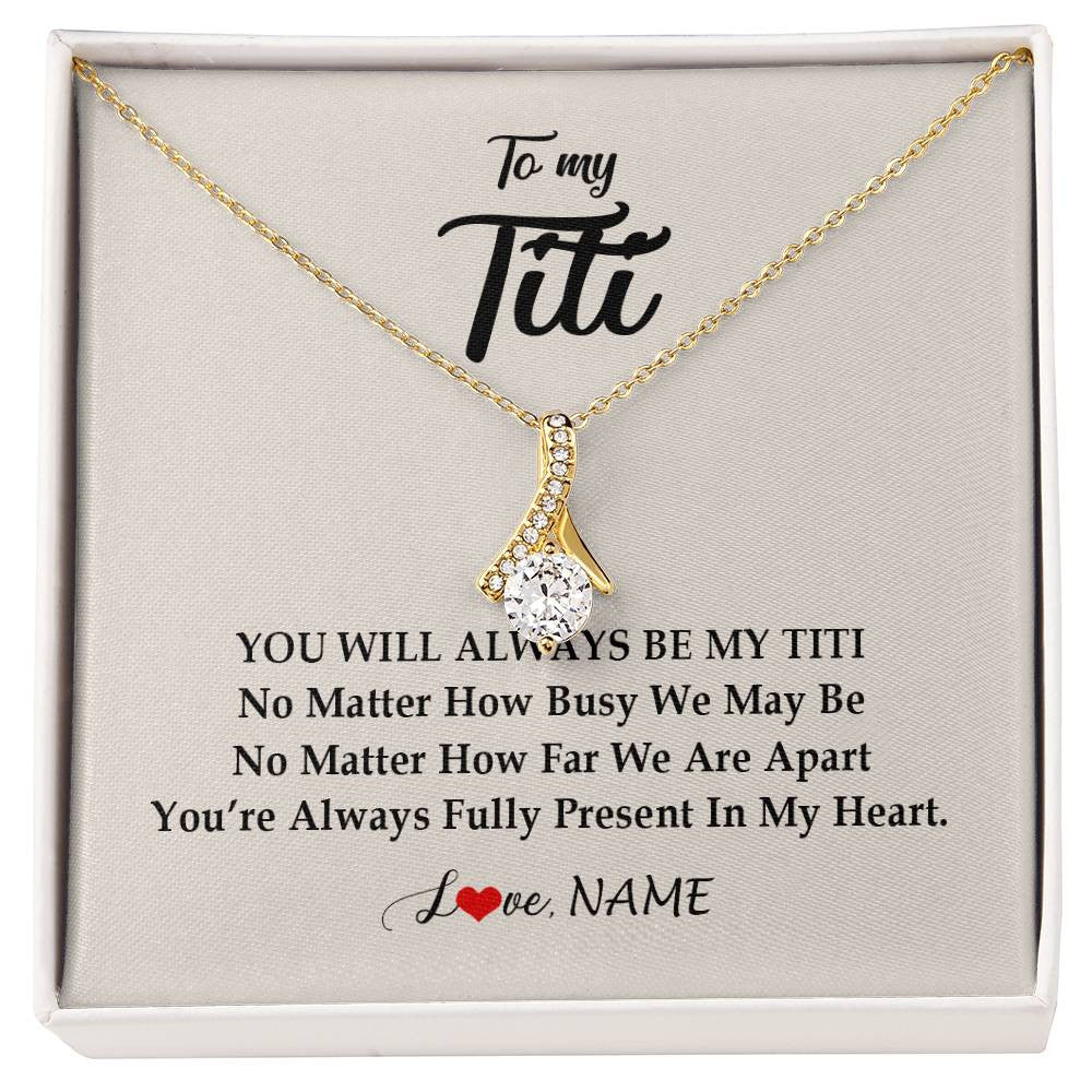 Alluring Beauty Necklace 18K Yellow Gold Finish | Personalized Titi Necklace From Niece Nephew You're Always In My Heart Titi Birthday Mothers Day Christmas Jewelry Pendant Customized Gift Box Message Card | teecentury