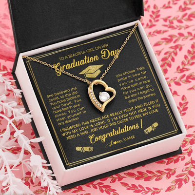 Forever Love Necklace 18K Yellow Gold Finish | Personalized To A Beautiful Girl On Her Graduation Day Necklace For Daughter Granddaughter Sister Bonus Daughter Jewelry Customized Gift Box Message Card | teecentury