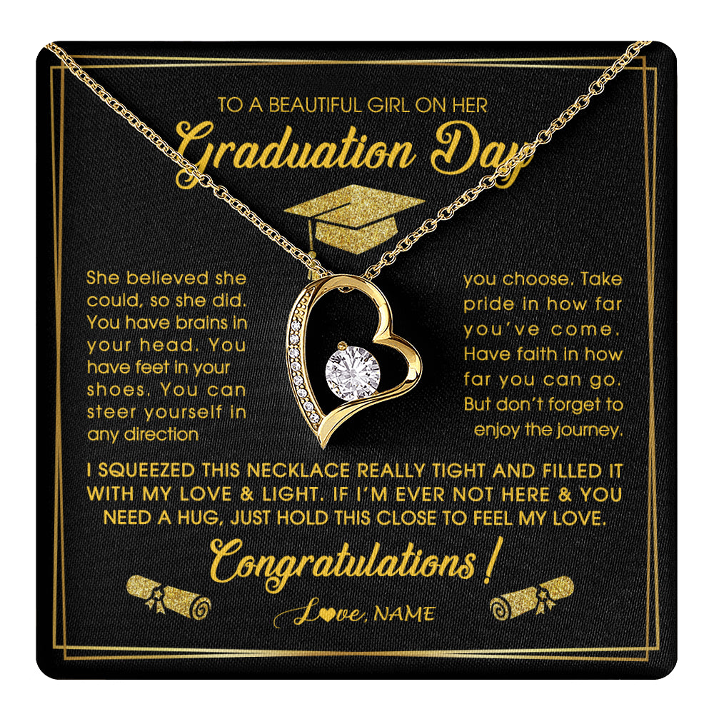 Forever Love Necklace 18K Yellow Gold Finish | 1 | Personalized To A Beautiful Women On Her Graduation Day Necklace For Daughter Granddaughter Sister Bonus Daughter Jewelry Customized Gift Box Message Card | teecentury