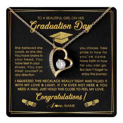 Forever Love Necklace 18K Yellow Gold Finish | 1 | Personalized To A Beautiful Women On Her Graduation Day Necklace For Daughter Granddaughter Sister Bonus Daughter Jewelry Customized Gift Box Message Card | teecentury