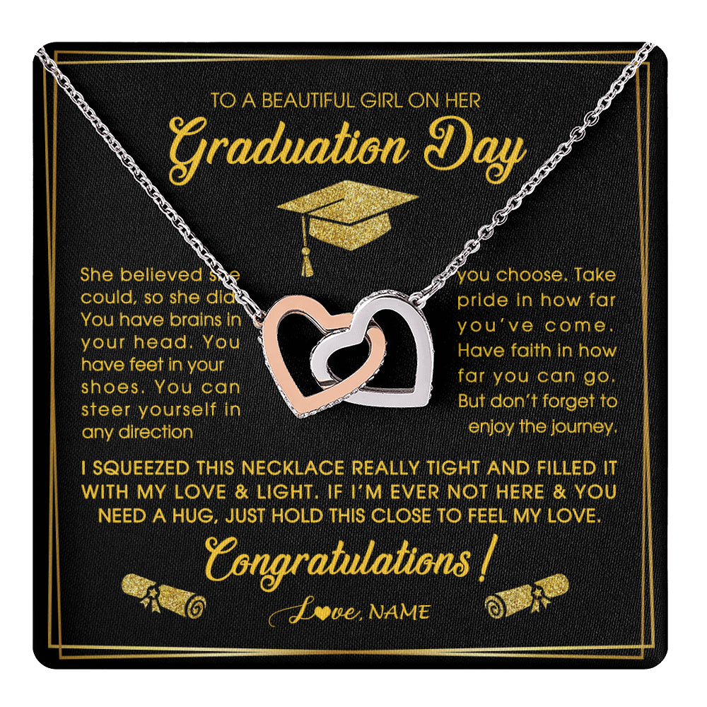 Interlocking Hearts Necklace Stainless Steel & Rose Gold Finish | 1 | Personalized To A Beautiful Women On Her Graduation Day Necklace For Daughter Granddaughter Sister Bonus Daughter Jewelry Customized Gift Box Message Card | teecentury