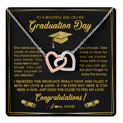 Interlocking Hearts Necklace Stainless Steel & Rose Gold Finish | 1 | Personalized To A Beautiful Women On Her Graduation Day Necklace For Daughter Granddaughter Sister Bonus Daughter Jewelry Customized Gift Box Message Card | teecentury