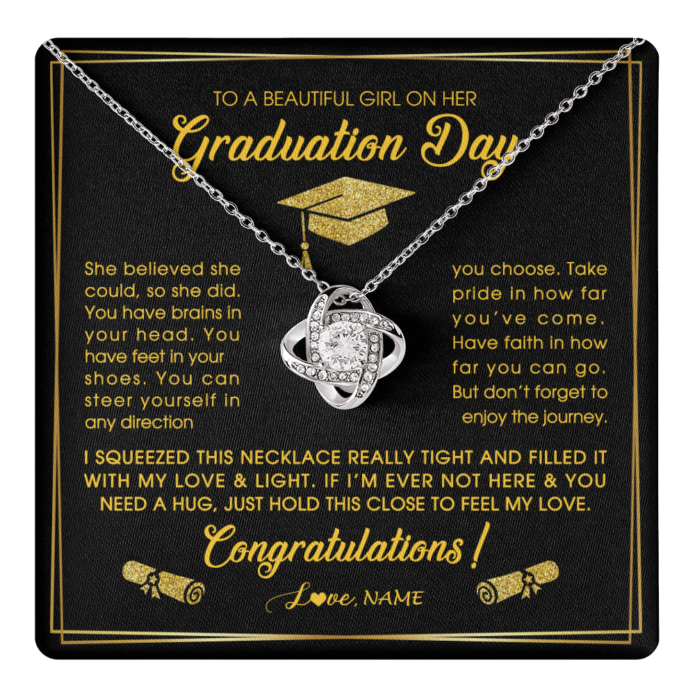 Love Knot Necklace 14K White Gold Finish | 1 | Personalized To A Beautiful Women On Her Graduation Day Necklace For Daughter Granddaughter Sister Bonus Daughter Jewelry Customized Gift Box Message Card | teecentury