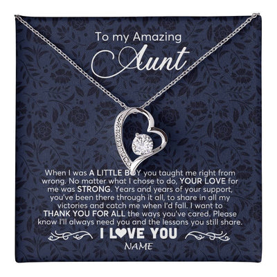 Forever Love Necklace 14K White Gold Finish | 1 | Personalized To My Amazing Aunt Necklace From Nephew When I Was A Little Boy Aunt Birthday Mothers Day Christmas Jewelry Customized Gift Box Message Card | teecentury
