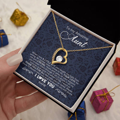 Forever Love Necklace 18K Yellow Gold Finish | 2 | Personalized To My Amazing Aunt Necklace From Nephew When I Was A Little Boy Aunt Birthday Mothers Day Christmas Jewelry Customized Gift Box Message Card | teecentury
