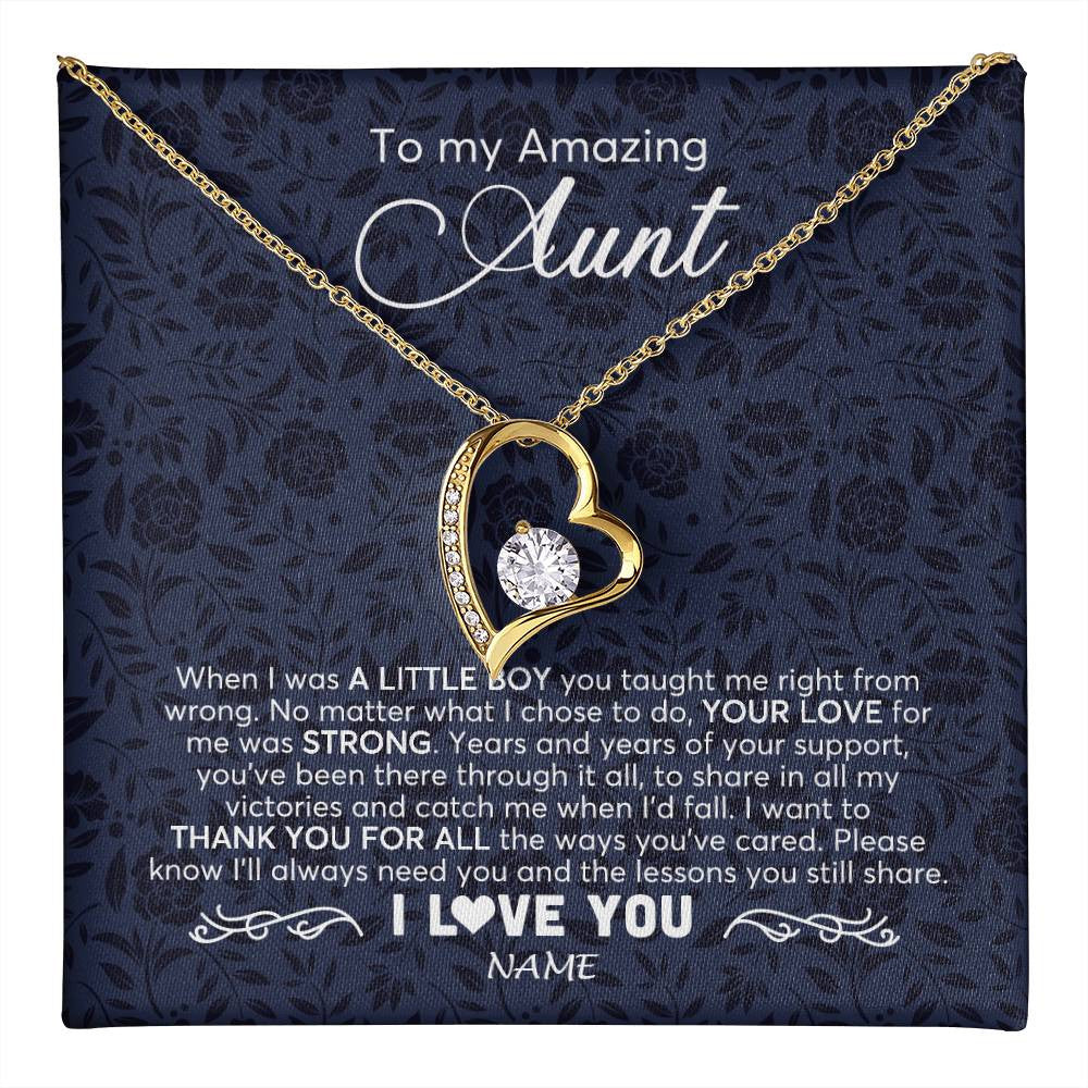 Forever Love Necklace 18K Yellow Gold Finish | 1 | Personalized To My Amazing Aunt Necklace From Nephew When I Was A Little Boy Aunt Birthday Mothers Day Christmas Jewelry Customized Gift Box Message Card | teecentury