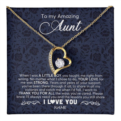 Forever Love Necklace 18K Yellow Gold Finish | 1 | Personalized To My Amazing Aunt Necklace From Nephew When I Was A Little Boy Aunt Birthday Mothers Day Christmas Jewelry Customized Gift Box Message Card | teecentury