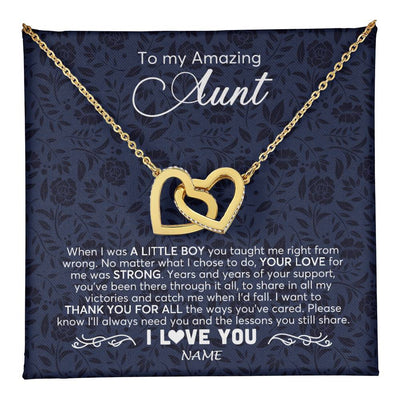 Interlocking Hearts Necklace 18K Yellow Gold Finish | 1 | Personalized To My Amazing Aunt Necklace From Nephew When I Was A Little Boy Aunt Birthday Mothers Day Christmas Jewelry Customized Gift Box Message Card | teecentury