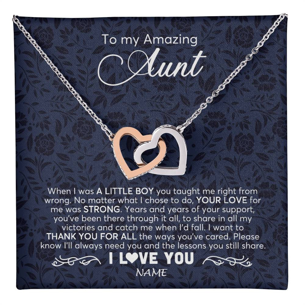 Interlocking Hearts Necklace Stainless Steel & Rose Gold Finish | 1 | Personalized To My Amazing Aunt Necklace From Nephew When I Was A Little Boy Aunt Birthday Mothers Day Christmas Jewelry Customized Gift Box Message Card | teecentury