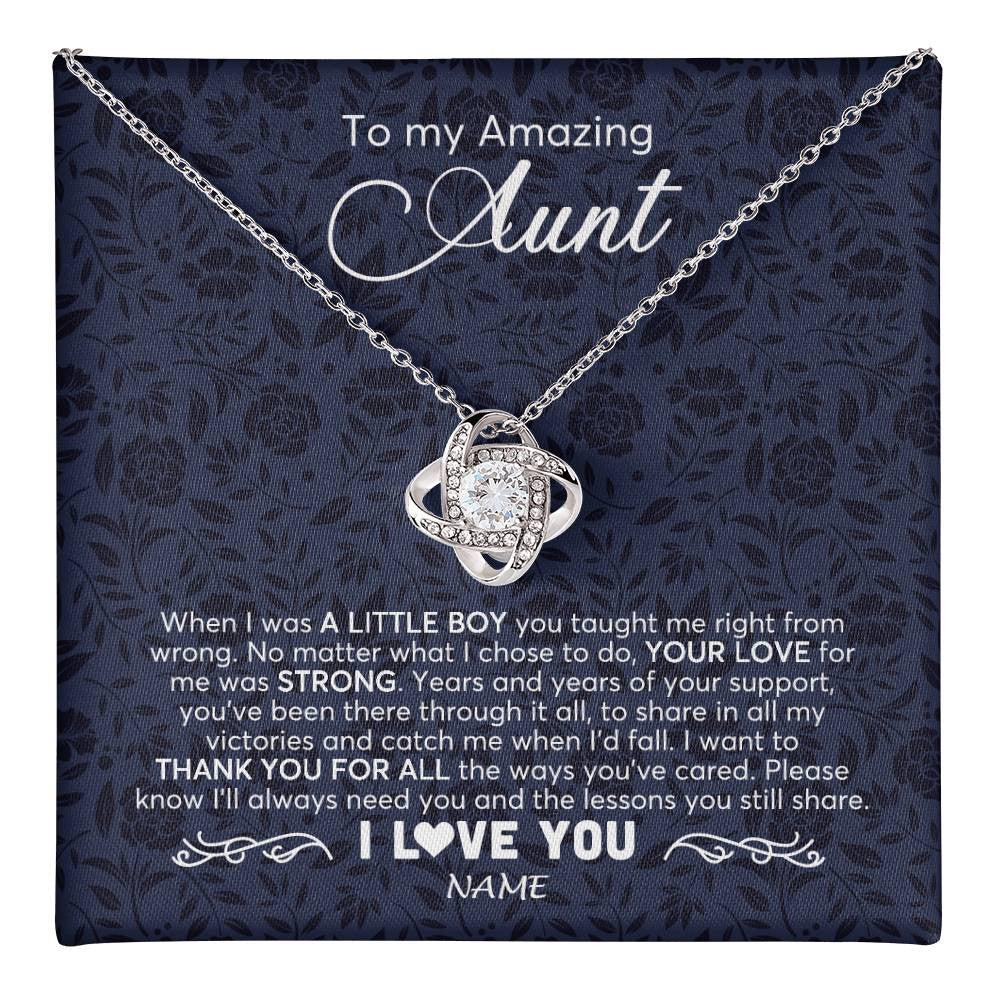 Love Knot Necklace 14K White Gold Finish | 1 | Personalized To My Amazing Aunt Necklace From Nephew When I Was A Little Boy Aunt Birthday Mothers Day Christmas Jewelry Customized Gift Box Message Card | teecentury