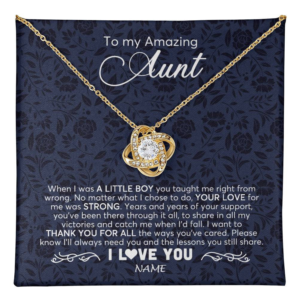 Love Knot Necklace 18K Yellow Gold Finish | 1 | Personalized To My Amazing Aunt Necklace From Nephew When I Was A Little Boy Aunt Birthday Mothers Day Christmas Jewelry Customized Gift Box Message Card | teecentury