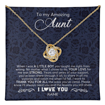 Love Knot Necklace 18K Yellow Gold Finish | 1 | Personalized To My Amazing Aunt Necklace From Nephew When I Was A Little Boy Aunt Birthday Mothers Day Christmas Jewelry Customized Gift Box Message Card | teecentury
