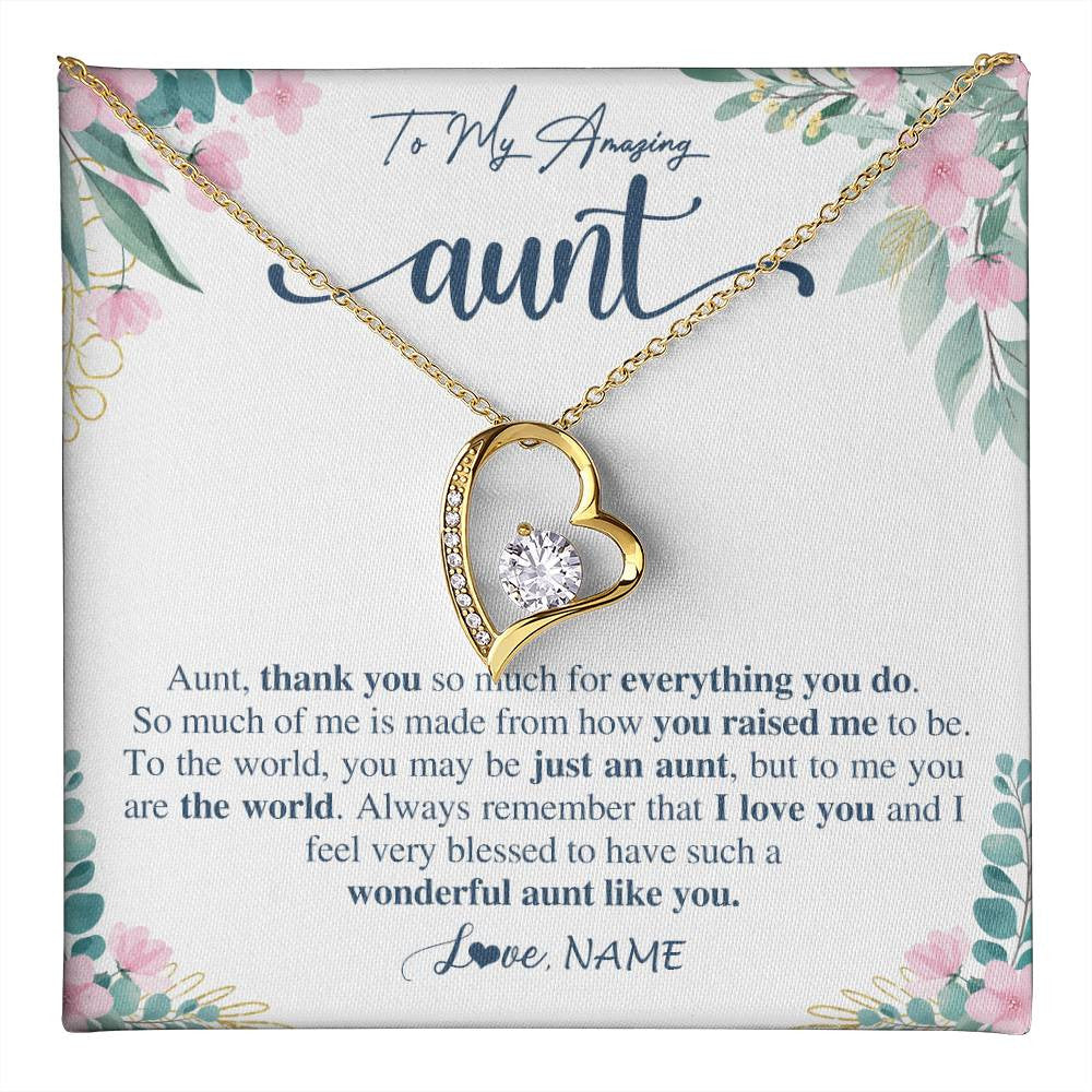 Forever Love Necklace 18K Yellow Gold Finish | 1 | Personalized To My Amazing Aunt Necklace From Niece Nephew Thank You For Everything You Do Aunt Mothers Day Birthday Christmas Customized Gift Box Message Card | teecentury