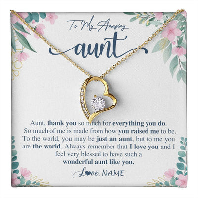Forever Love Necklace 18K Yellow Gold Finish | 1 | Personalized To My Amazing Aunt Necklace From Niece Nephew Thank You For Everything You Do Aunt Mothers Day Birthday Christmas Customized Gift Box Message Card | teecentury