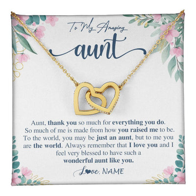 Interlocking Hearts Necklace 18K Yellow Gold Finish | 1 | Personalized To My Amazing Aunt Necklace From Niece Nephew Thank You For Everything You Do Aunt Mothers Day Birthday Christmas Customized Gift Box Message Card | teecentury