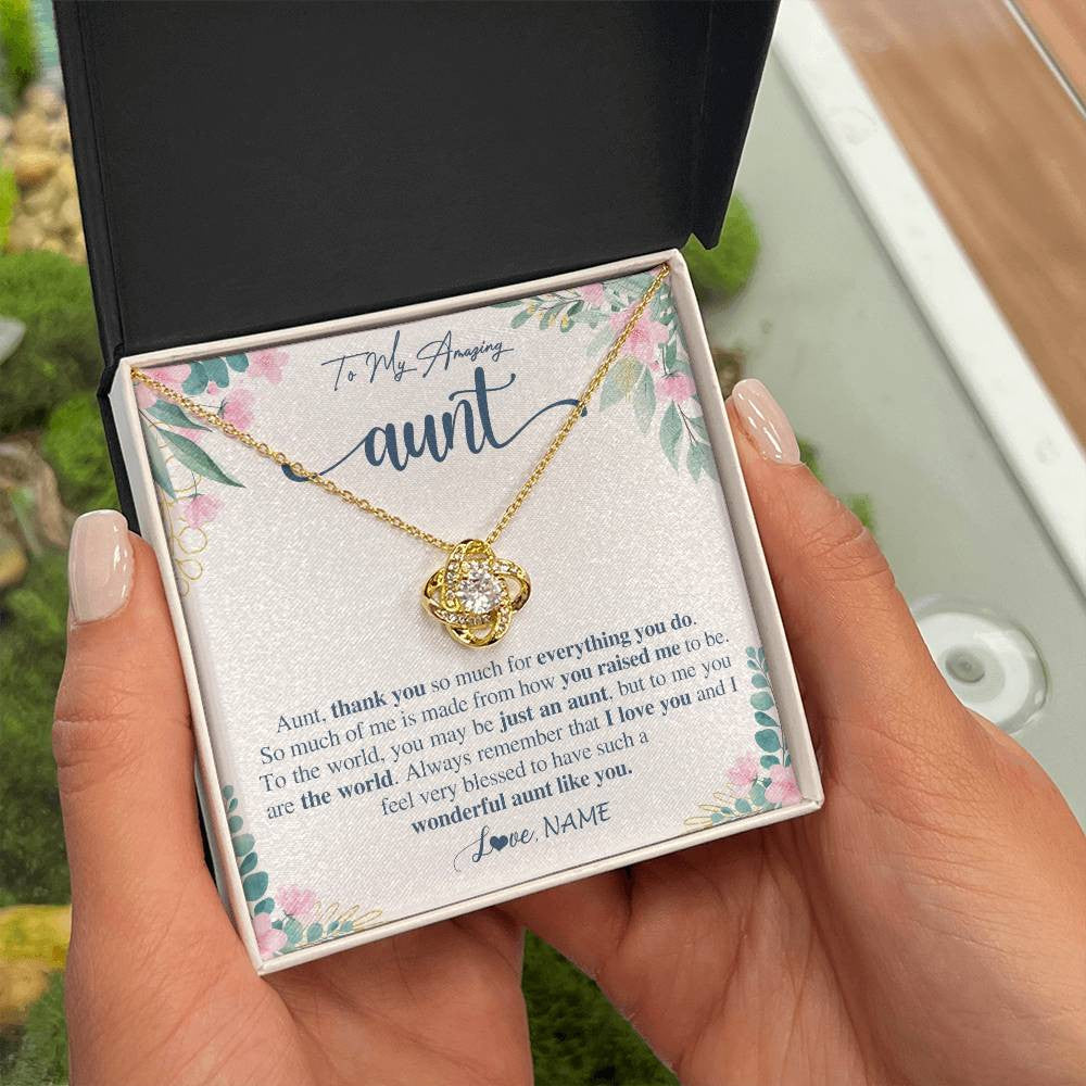 Love Knot Necklace 18K Yellow Gold Finish | 2 | Personalized To My Amazing Aunt Necklace From Niece Nephew Thank You For Everything You Do Aunt Mothers Day Birthday Christmas Customized Gift Box Message Card | teecentury