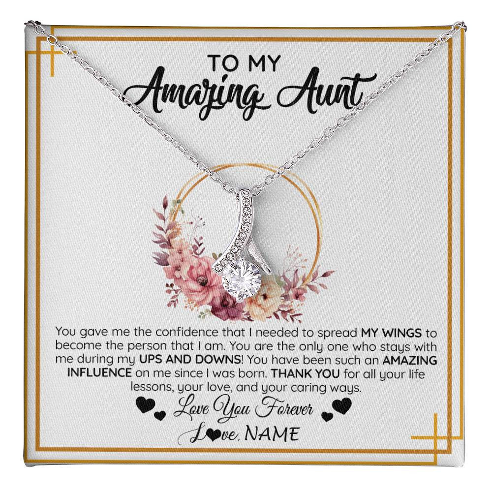 Alluring Beauty Necklace 14K White Gold Finish | 1 | Personalized To My Amazing Aunt Necklace From Niece Nephew You Gave Me The Confidence Aunt Birthday Mothers Day Christmas Customized Gift Box Message Card | teecentury