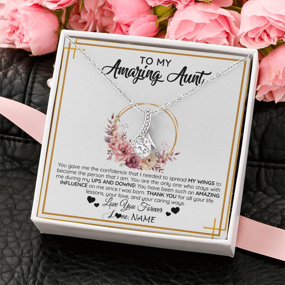 Alluring Beauty Necklace 14K White Gold Finish | 2 | Personalized To My Amazing Aunt Necklace From Niece Nephew You Gave Me The Confidence Aunt Birthday Mothers Day Christmas Customized Gift Box Message Card | teecentury