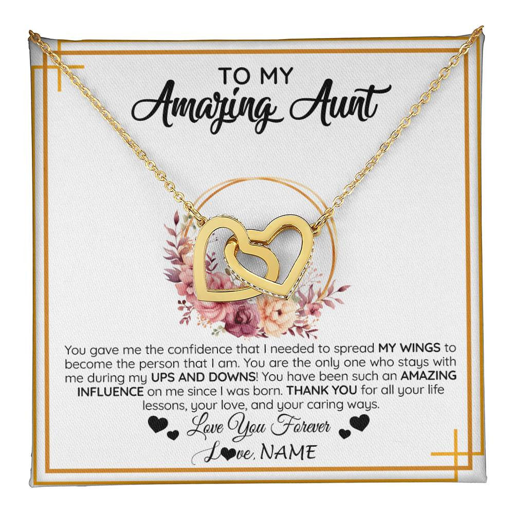 Interlocking Hearts Necklace 18K Yellow Gold Finish | 1 | Personalized To My Amazing Aunt Necklace From Niece Nephew You Gave Me The Confidence Aunt Birthday Mothers Day Christmas Customized Gift Box Message Card | teecentury