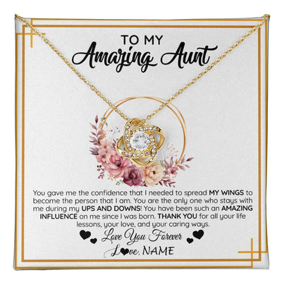 Love Knot Necklace 18K Yellow Gold Finish | 1 | Personalized To My Amazing Aunt Necklace From Niece Nephew You Gave Me The Confidence Aunt Birthday Mothers Day Christmas Customized Gift Box Message Card | teecentury