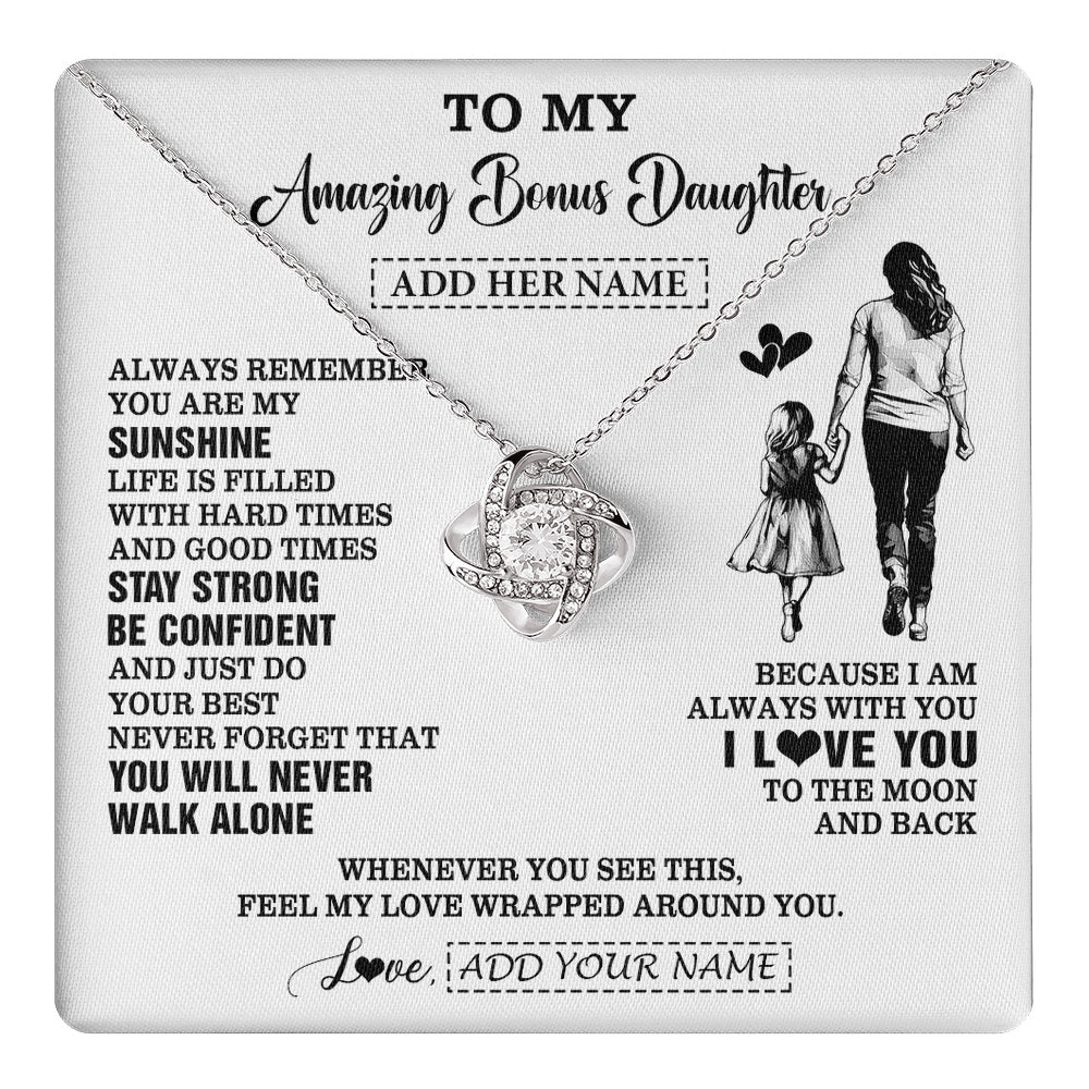 Love Knot Necklace 14K White Gold Finish | 1 | Personalized To My Amazing Bonus Daughter Necklace From Bonus Mom Stepmom Woman It A Big Hug Stepdaughter Birthday Gifts Christmas Custom Gift Box Message Card | https://teecentury.