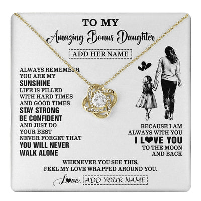 Love Knot Necklace 18K Yellow Gold Finish | 1 | Personalized To My Amazing Bonus Daughter Necklace From Bonus Mom Stepmom Woman It A Big Hug Stepdaughter Birthday Gifts Christmas Custom Gift Box Message Card | https://teecentury.