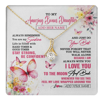 Alluring Beauty Necklace 18K Yellow Gold Finish | 1 | Personalized To My Amazing Bonus Daughter Necklace From Stepmom Stepdad Butterfly It A Big Hug Stepdaughter Birthday Gifts Christmas Gift Box Message Card | https://teecentury.