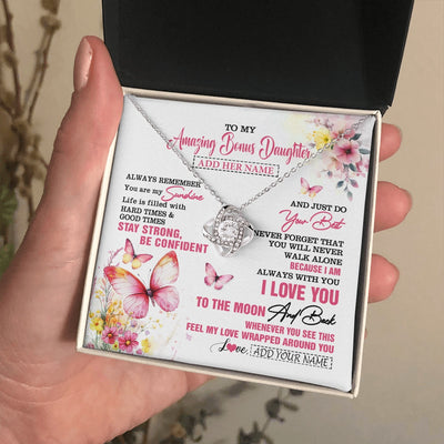 Love Knot Necklace 14K White Gold Finish | 2 | Personalized To My Amazing Bonus Daughter Necklace From Stepmom Stepdad Butterfly It A Big Hug Stepdaughter Birthday Gifts Christmas Gift Box Message Card | https://teecentury.