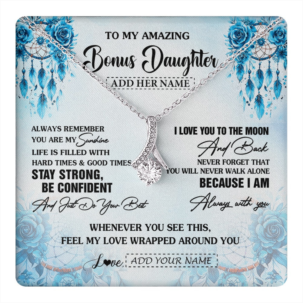 Alluring Beauty Necklace 14K White Gold Finish | 1 | Personalized To My Amazing Bonus Daughter Necklace From Stepmom Stepdad Dream Catcher It A Big Hug Stepdaughter Birthday Gifts Christmas Gift Box Message Card | https://teecentury.