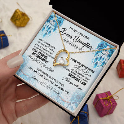 Forever Love Necklace 18K Yellow Gold Finish | 2 | Personalized To My Amazing Bonus Daughter Necklace From Stepmom Stepdad Dream Catcher It A Big Hug Stepdaughter Birthday Gifts Christmas Gift Box Message Card | https://teecentury.