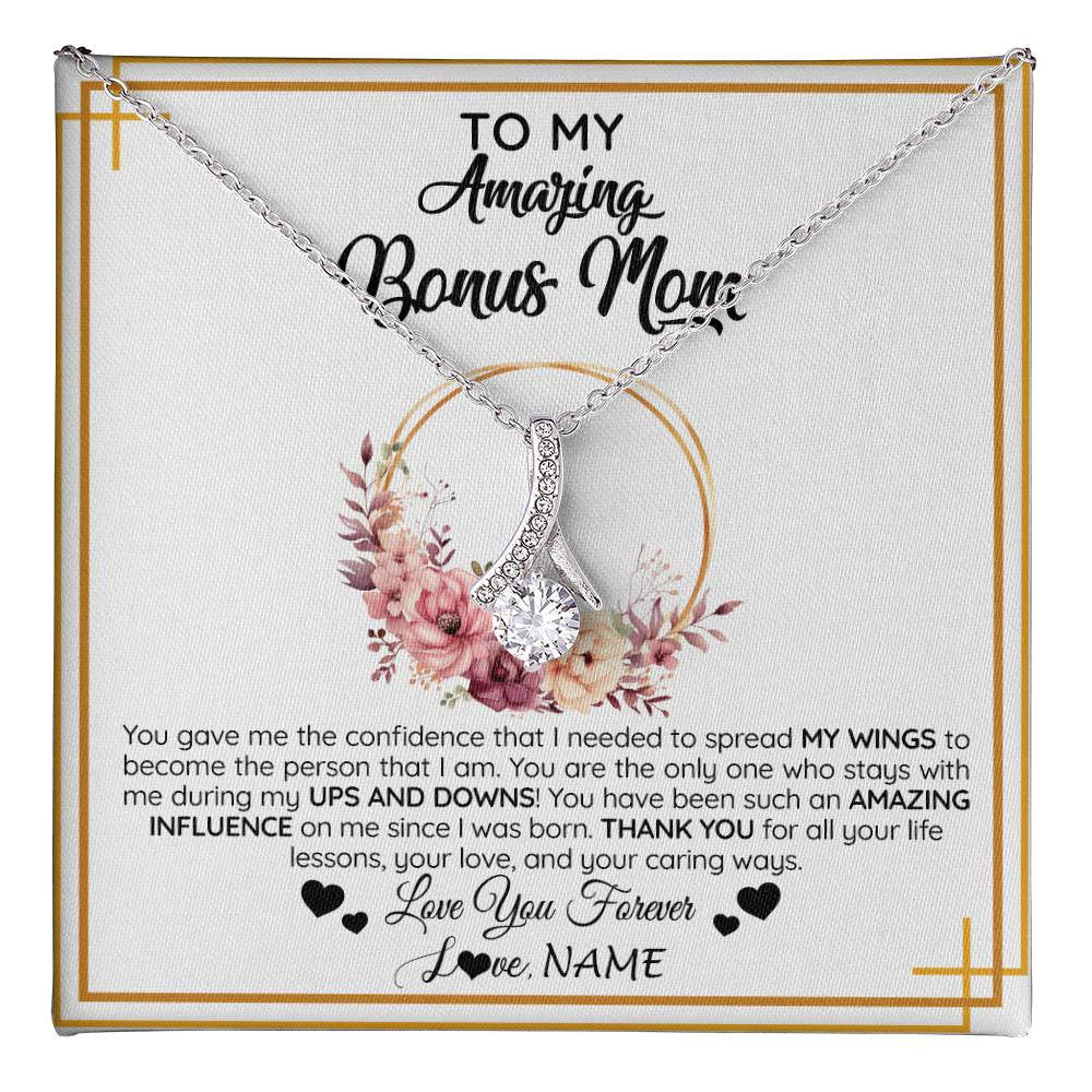 Alluring Beauty Necklace 14K White Gold Finish | 1 | Personalized To My Amazing Bonus Mom Necklace From Daughter You Gave Me The Confidence Stepmom Birthday Mothers Day Christmas Customized Gift Box Message Card | teecentury