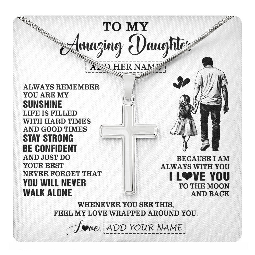 Stainless Cross Necklace Stainless Steel | 1 | Personalized To My Amazing Daughter Necklace From Dad Father Man It A Big Hug Daughter Birthday Gifts Graduation Christmas Custom Gift Box Message Card | https://teecentury.