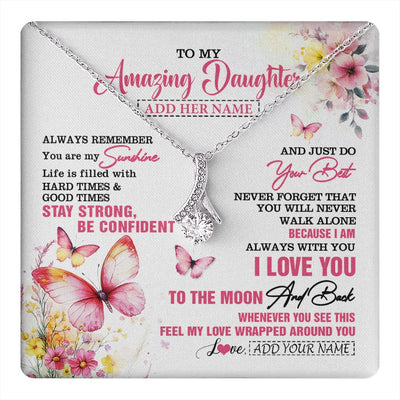 Alluring Beauty Necklace 14K White Gold Finish | 1 | Personalized To My Amazing Daughter Necklace From Dad Mom Mother Butterfly It A Big Hug Daughter Birthday Gifts Christmas Graduation Gift Box Message Card | https://teecentury.