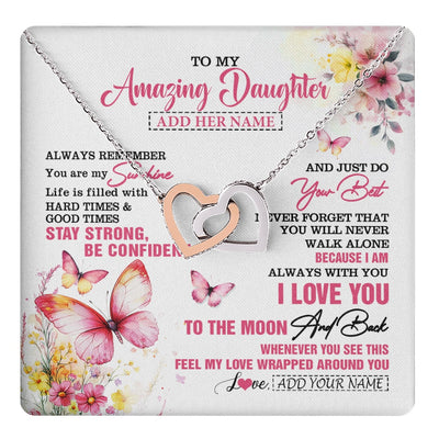 Interlocking Hearts Necklace Stainless Steel & Rose Gold Finish | 1 | Personalized To My Amazing Daughter Necklace From Dad Mom Mother Butterfly It A Big Hug Daughter Birthday Gifts Christmas Graduation Gift Box Message Card | https://teecentury.