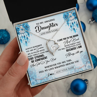 Forever Love Necklace 14K White Gold Finish | 2 | Personalized To My Amazing Daughter Necklace From Dad Mom Mother Dream Catcher It A Big Hug Daughter Birthday Gifts Christmas Customized Gift Box Message Card | https://teecentury.