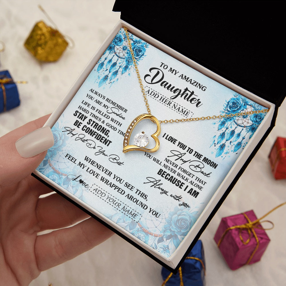 Forever Love Necklace 18K Yellow Gold Finish | 2 | Personalized To My Amazing Daughter Necklace From Dad Mom Mother Dream Catcher It A Big Hug Daughter Birthday Gifts Christmas Customized Gift Box Message Card | https://teecentury.