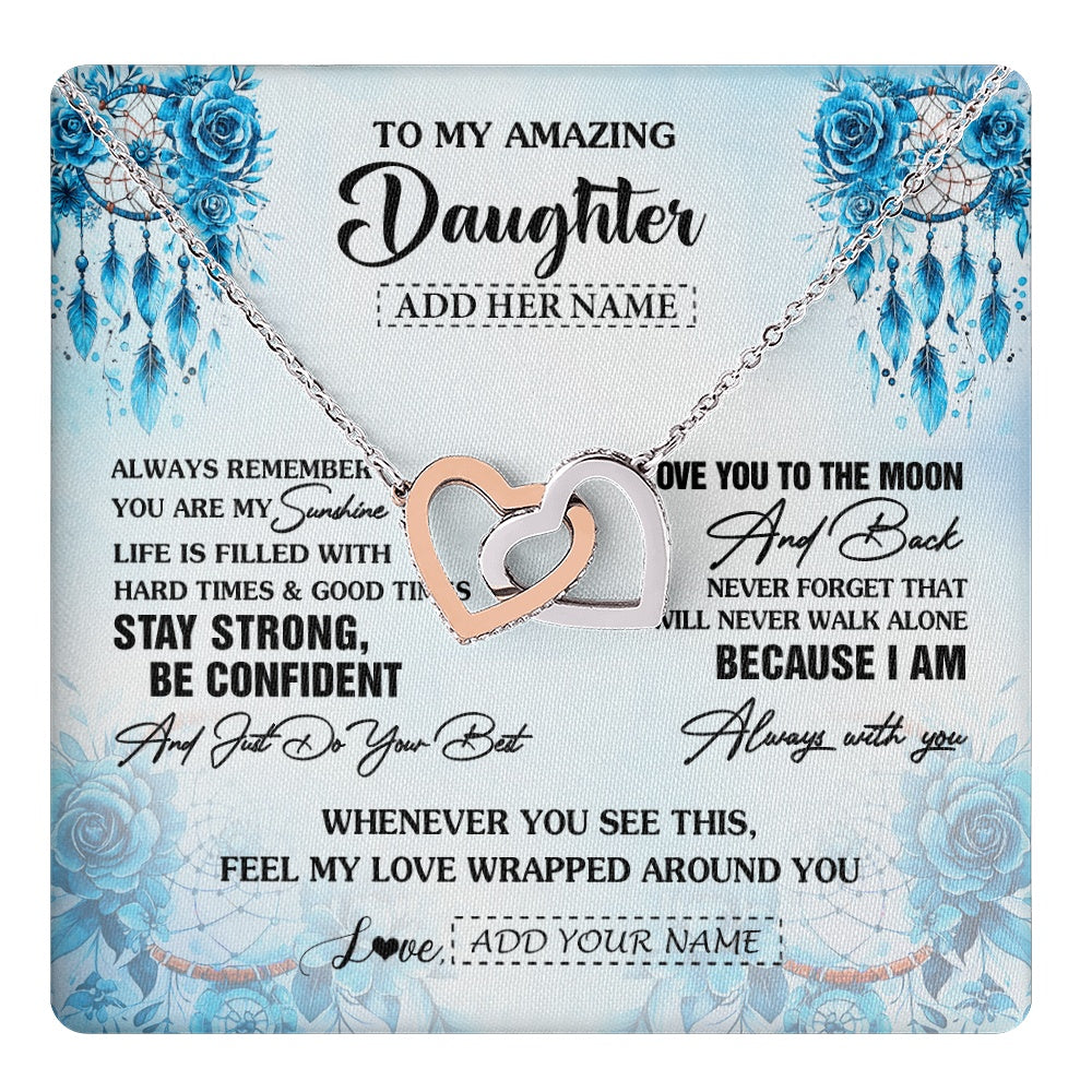 Interlocking Hearts Necklace Stainless Steel & Rose Gold Finish | 1 | Personalized To My Amazing Daughter Necklace From Dad Mom Mother Dream Catcher It A Big Hug Daughter Birthday Gifts Christmas Customized Gift Box Message Card | https://teecentury.