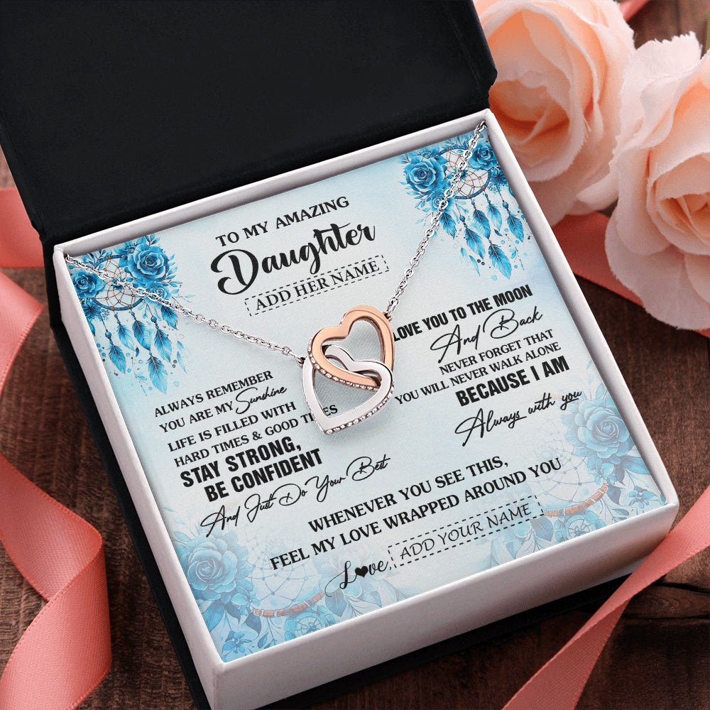Interlocking Hearts Necklace Stainless Steel & Rose Gold Finish | 2 | Personalized To My Amazing Daughter Necklace From Dad Mom Mother Dream Catcher It A Big Hug Daughter Birthday Gifts Christmas Customized Gift Box Message Card | https://teecentury.